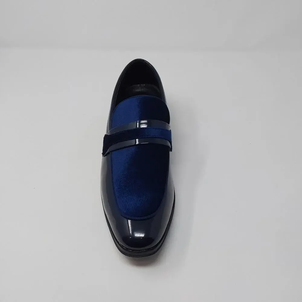 Bruno Marc Mens 8 Blue Velvet Patent Dress Loafers Tuxedo Shoes SBLS2407M